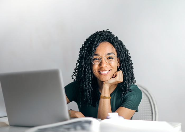 Student planning career on laptop.